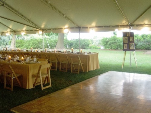 Tent Interior with photos on easel Curci Kramer Wedding   